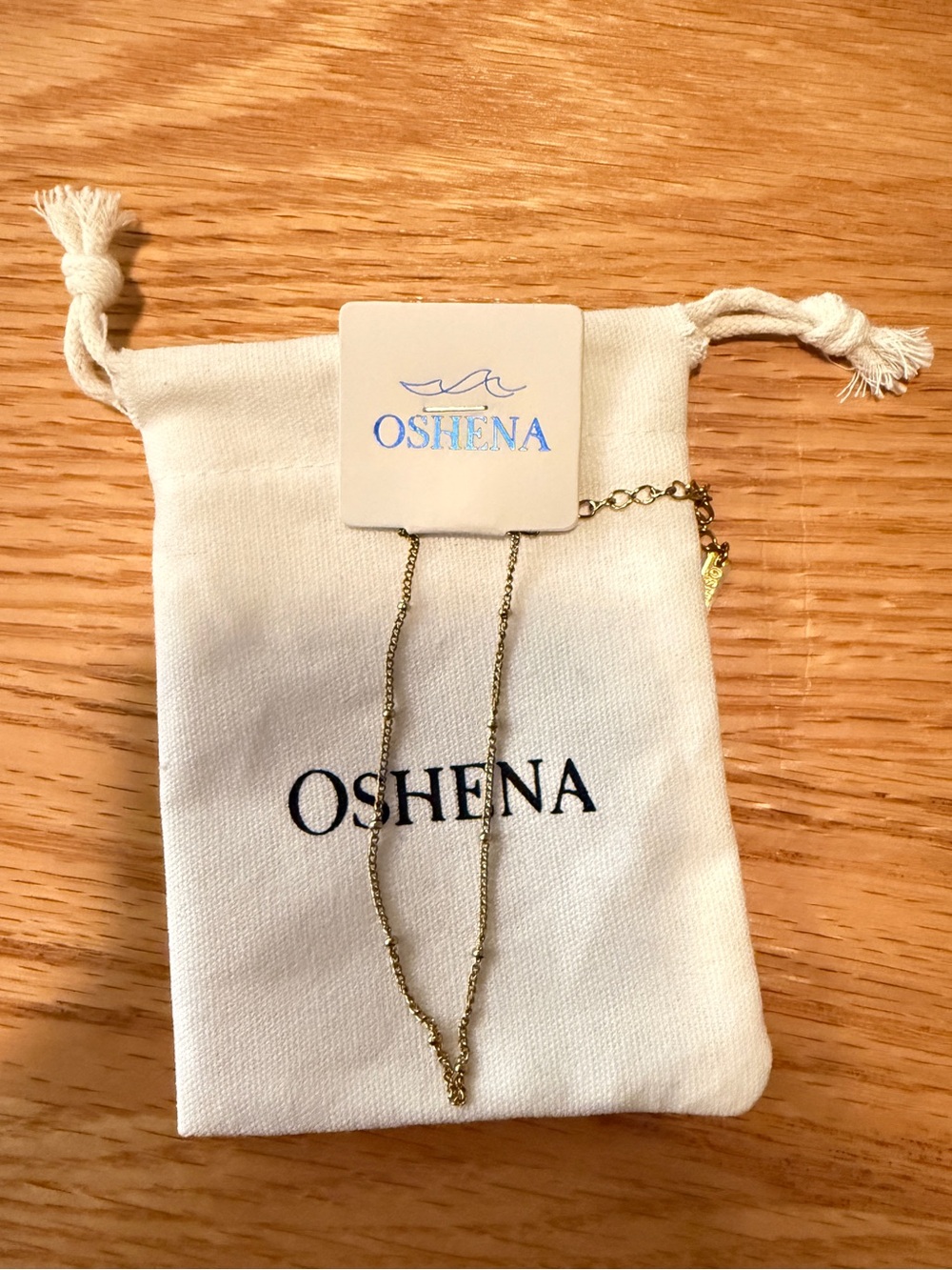 NEW Oshena 18K PVD Gold Plated Dainty Beaded Chain Bracelet